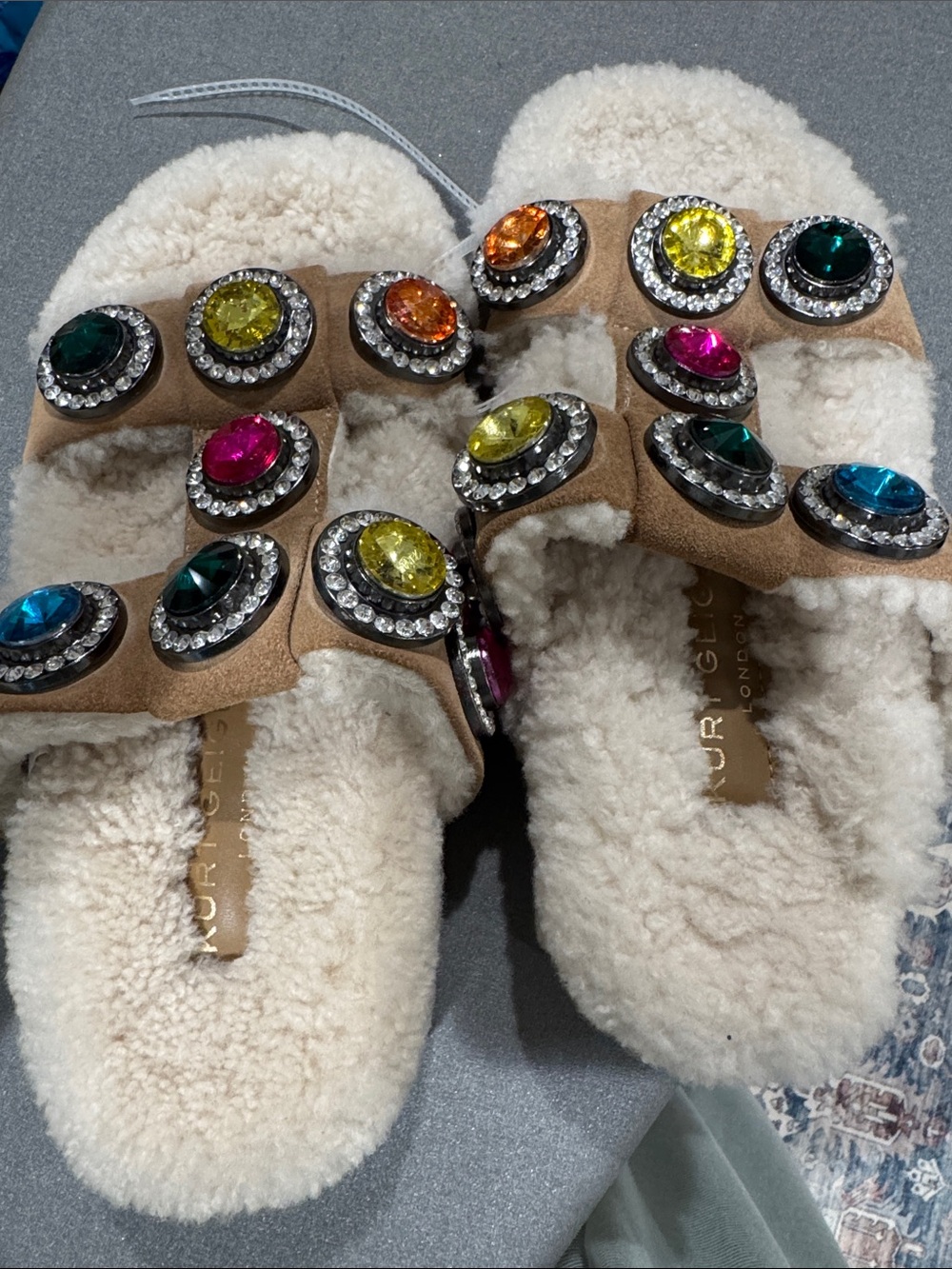 Kurt Geiger Embellished FauSlide Sandals with Multicolor Gems